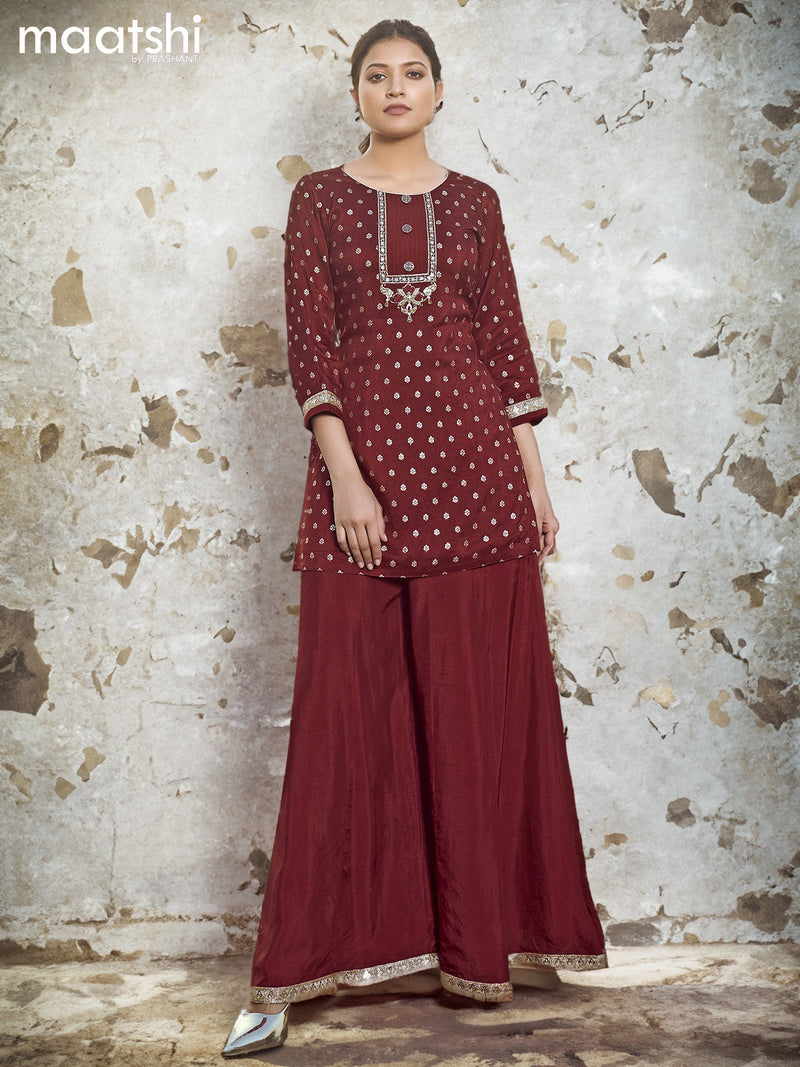 BUY RED HEAVY THREAD WORK KURTA WITH PALAZZO ONLINE IN INDIA | LABEL  SHAURYA SANADHYA | | Dress, Party wear dresses, Dress fabric